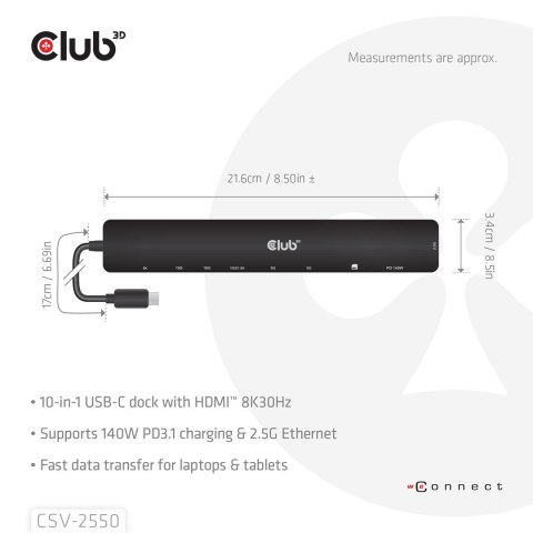 Stacja dokująca NB ACC 10w1 USB-C 140W CSV-2550 CLUB3D