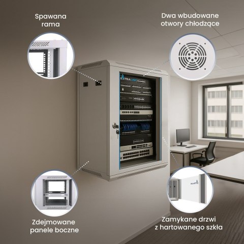 Extralink 12U 600x600 Szara | Szafa rack | montowana na ścianie