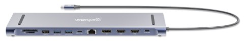 MANHATTAN Stacja dokująca 12-w-1 4K 1xHDMI 2xDP 3xUSB-A