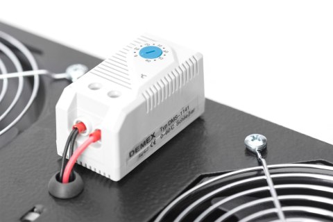 Panel wentylacyjny DIGITUS do szaf 19" wiszących, 2 x wentylator, termostat, czarny