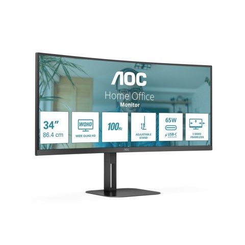 AOC V5 CU34V5C/BK LED display 86,4 cm (34") 3440 x 1440 px Wide Quad HD Czarny