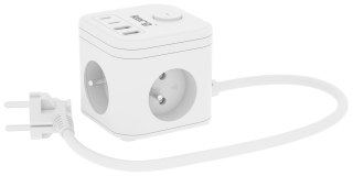 Kerg smart - kostka zasilająca 3-gniazdowa + ładowarka USB-A+USB-C 1,5m 3×1,5mm2 H05VV-F 16A/250V~