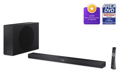 Sharp 2.1-kanałowy ultracienki Dolby Atmos/DTS Virtual: X Soundbar z bezprzewodowym subwooferem HT-SBW320 360 W Łączność Bluetoo