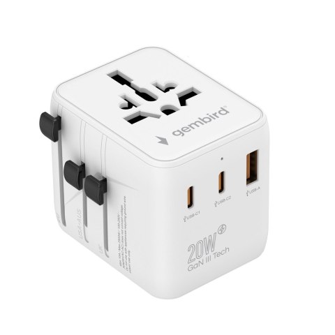 GEMBIRD UNIWERSALNY ADAPTER PODRÓŻNY 20 W, BIAŁY