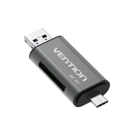 Czytnik kart SD / microSD Vention ze złączami USB 3.0 USB-C microSD szary