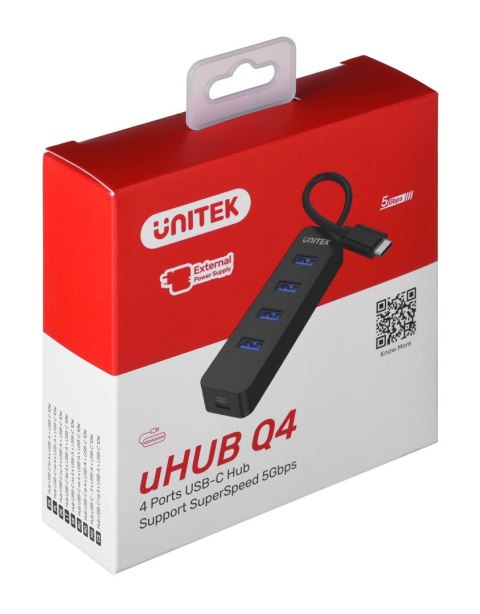 UNITEK HUB USB-C 4XUSB-A 3.1, AKTYWNY, 10 W, H1117B