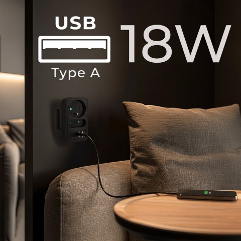 MACLEAN GNIAZDKO PRĄDOWE X2 + 4XUSB, ROZGAŁĘŹNIK Z 2 GNIAZDAMI, 2XUSB A, 2XUSB C PD 20W, 1X16A + 1X6A MCE249 F/B