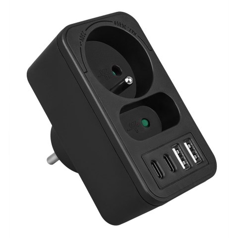 MACLEAN GNIAZDKO PRĄDOWE X2 + 4XUSB, ROZGAŁĘŹNIK Z 2 GNIAZDAMI, 2XUSB A, 2XUSB C PD 20W, 1X16A + 1X6A MCE249 F/B