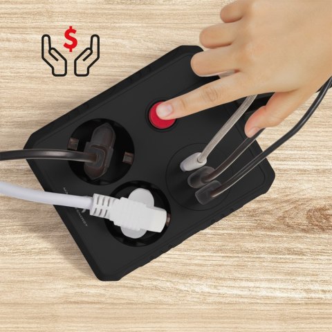 MACLEAN LISTWA ZASILAJĄCA, PRZEDŁUŻACZ 2 GNIAZDA + 3XUSB, 110-240V AC 50/60HZ, 2.1A MAX 2500W, 3 M, CZARNA MCE388 B