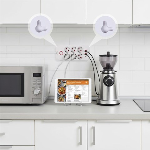 MACLEAN LISTWA ZASILAJĄCA, PRZEDŁUŻACZ 6 GNIAZD + 4XUSB, 110-240V AC 50/60HZ, 2.1A MAX 2500W, 3M, BIAŁA MCE391 W