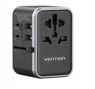 Uniwersalny adapter podróżny z ładowarką Vention 65W GaN 2x USB-A 2x USB-C czarny