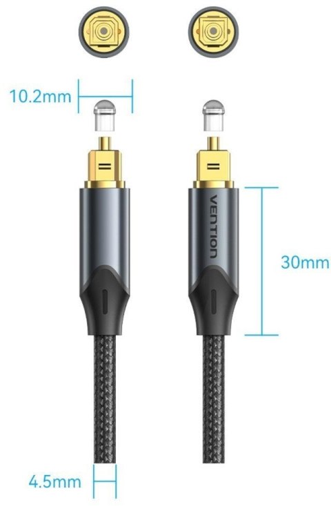 Kabel audio optyczny Vention w oplocie z aluminiowym złączem 5m czarny