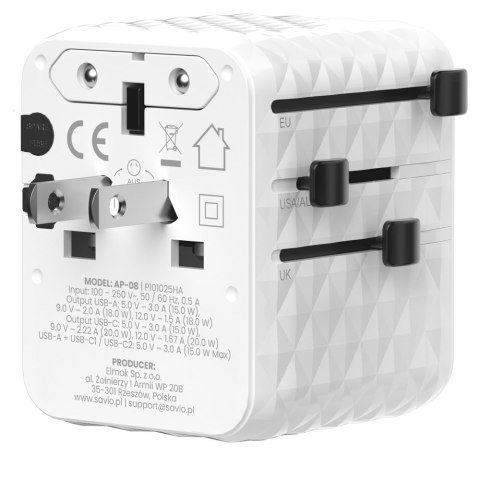 SAVIO UNIWERSALNY ADAPTER PODRÓŻNY 20W AP-08