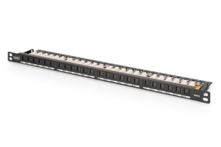 Digitus Panel krosowy (patch panel) high density 19'' 24x RJ45, LSA poziom, kat.6, nieekranowany, 0.5U, czarny, prowadnica kabli