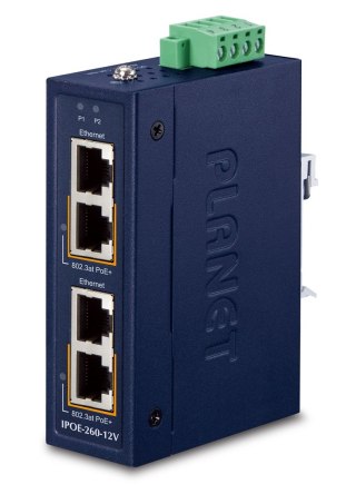 PLANET Industrial 2-port 10/100/1000T Gigabit Ethernet Obsługa PoE Niebieski