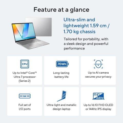 ASUS Vivobook S16 S3607VA-RP097W Core 5 210H 16.0"WUXGA IPS-level Panel 144Hz 300nits AG 16GB DDR5 SSD512 Intel UHD Graphics WLA